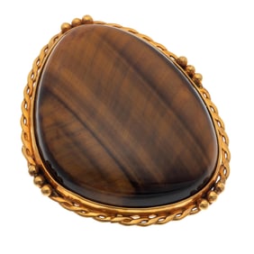 Tiger's Eye, 10k Yellow Gold Pin