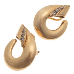 Pair of Diamond, 14k Yellow Gold Earrings