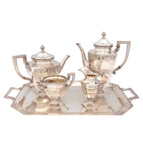German Sterling Five Piece Tea Set, Wilhelm Ludwiig
