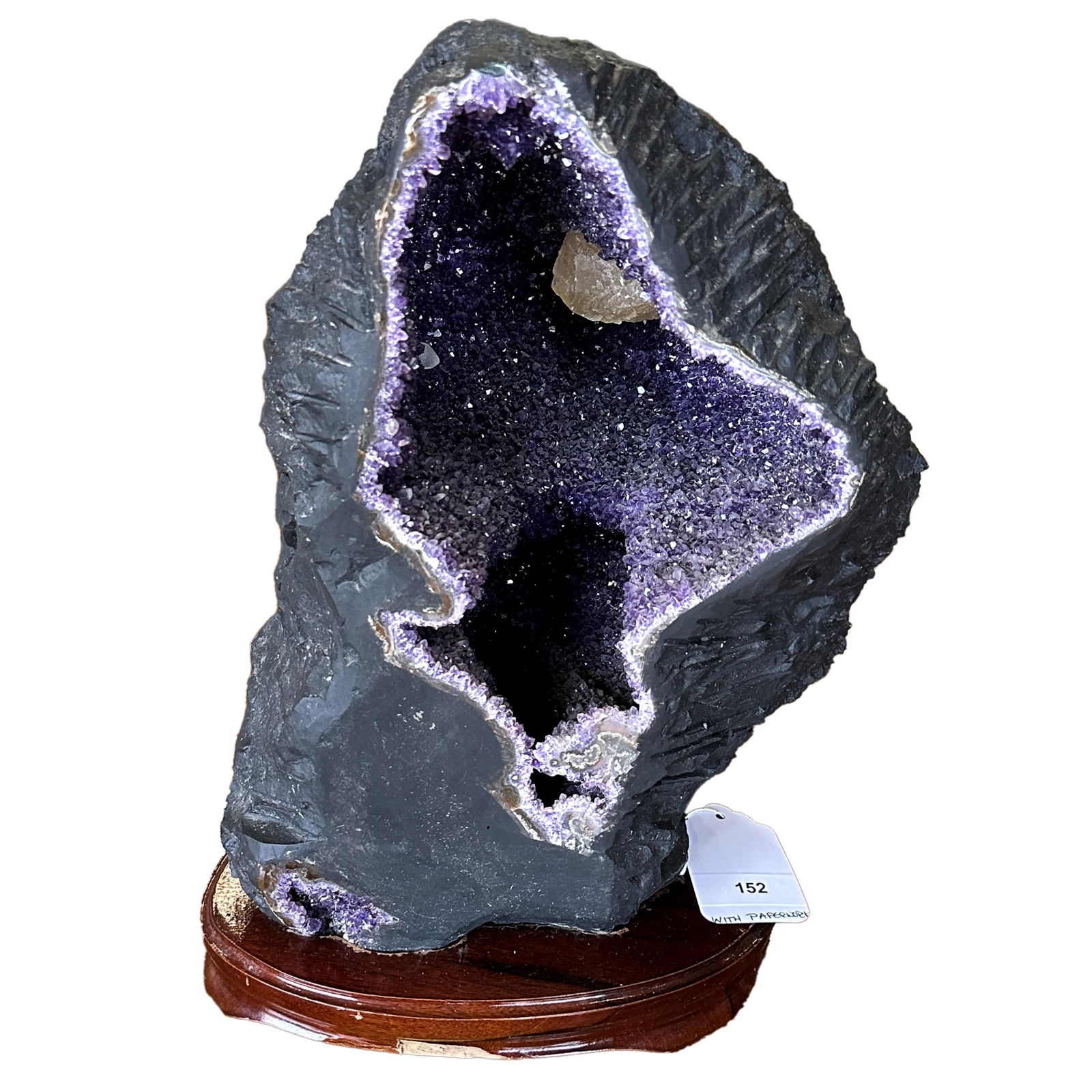 Amethyst Geode of Tunnel Form with Wood Stand (1 of 7)