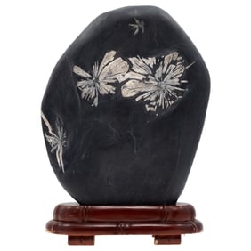 Chrysanthemum Stone with Wood Stand