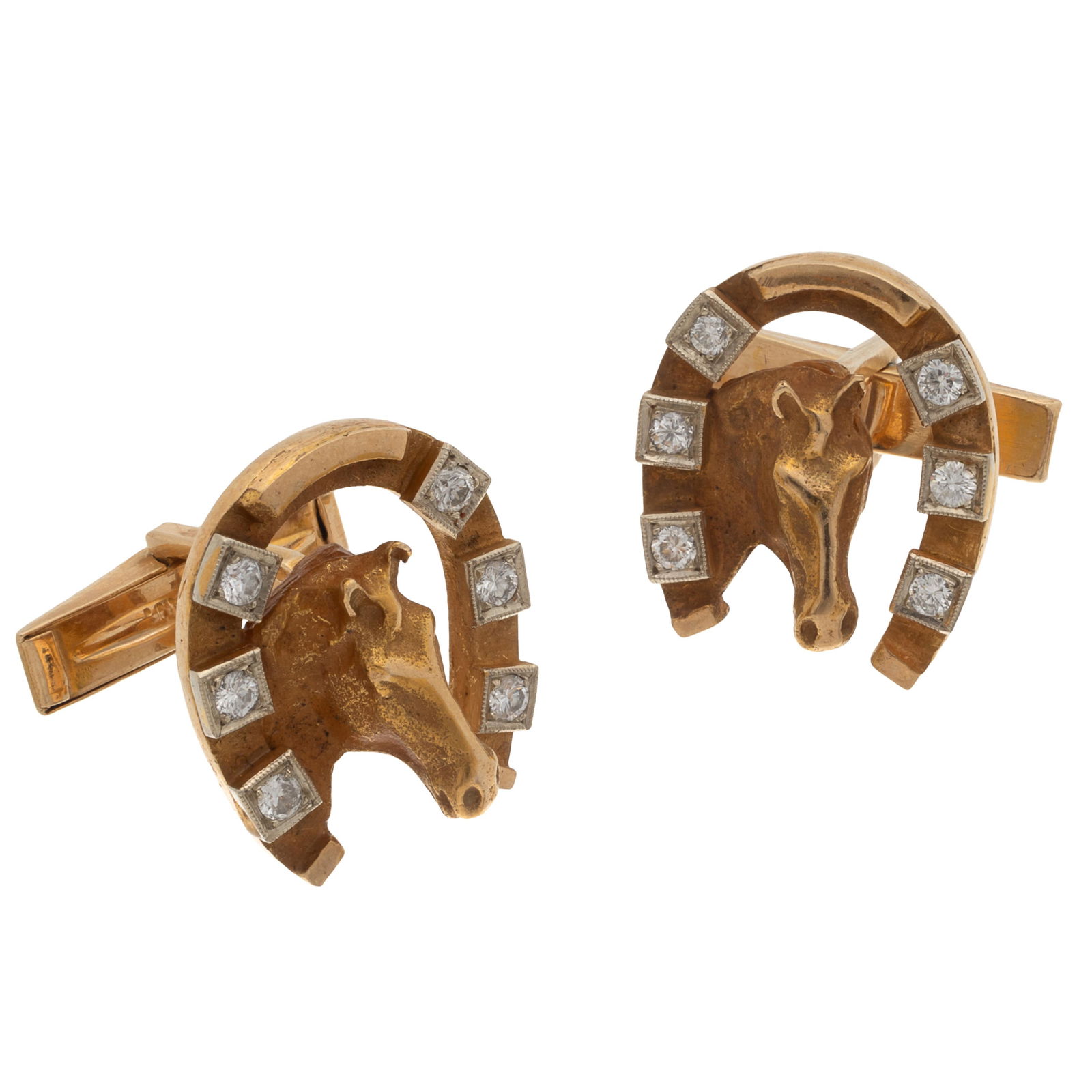 Pair of Diamond, 14k Yellow Gold Equestrian-Themed Cufflinks (1 of 4)
