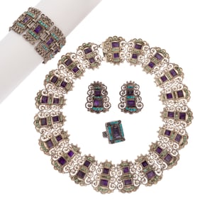 Matilde Poulat Amethyst, Turquoise, Sterling Silver Parure