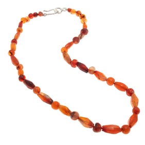 Carnelian Bead, Sterling Silver Necklace