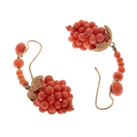 Pair of Coral, 14k Yellow Gold Earrings