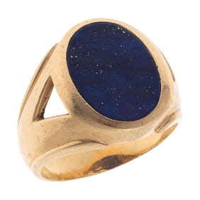 Gent's Lapis Lazuli, 14k Yellow Gold Ring