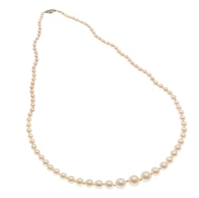 Graduated Cultured Pearl, 14k White Gold Necklace