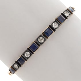 Art Deco Diamond, Sapphire, 18k, Silver Bracelet