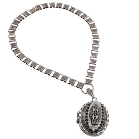Victorian Sterling Locket with Silver-Tone Book Link Chain