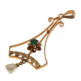 Edwardian Pearl, Glass, 14k Lavalier