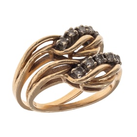 Pair of Diamond, 14k Yellow Gold Rings