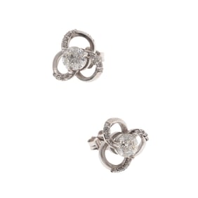 Pair of Diamond, 14k White Gold Earrings