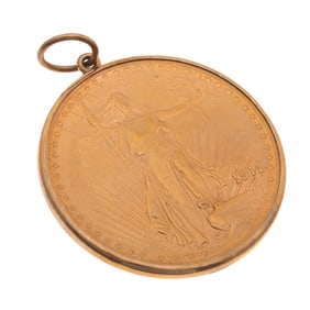 U.S. 1911 Saint-Gaudens $20 Gold Coin, 14k Pendant