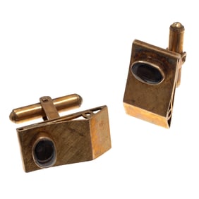 Pair of Black Star Sapphire, 14k Yellow Gold Cufflinks
