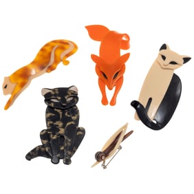 Collection of Five Lea Stein Celluloid Pins