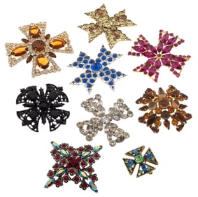 Collection of Nine Rhinestone Cross Pins