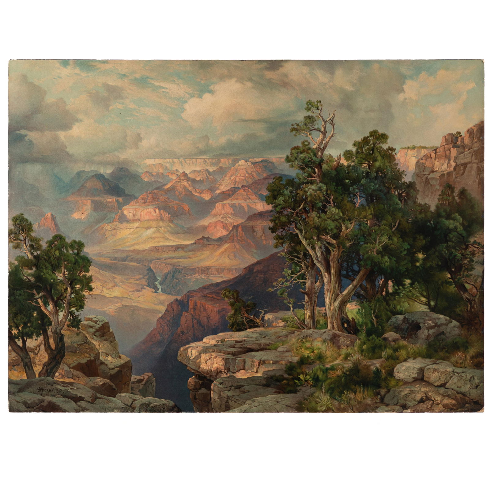 After Thomas Moran (American, 1837-1926).: After Thomas Moran (American, 1837-1926).Grand Canyon of Arizona, from Hermit Rim, 1913.Chromolithograph in colors on wove paper, signed and dated in the stone, after the painting executed in 1912, pu
