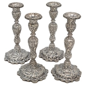 Four Sterling Baroque Style Candlesticks, The Loring Andrews Co.