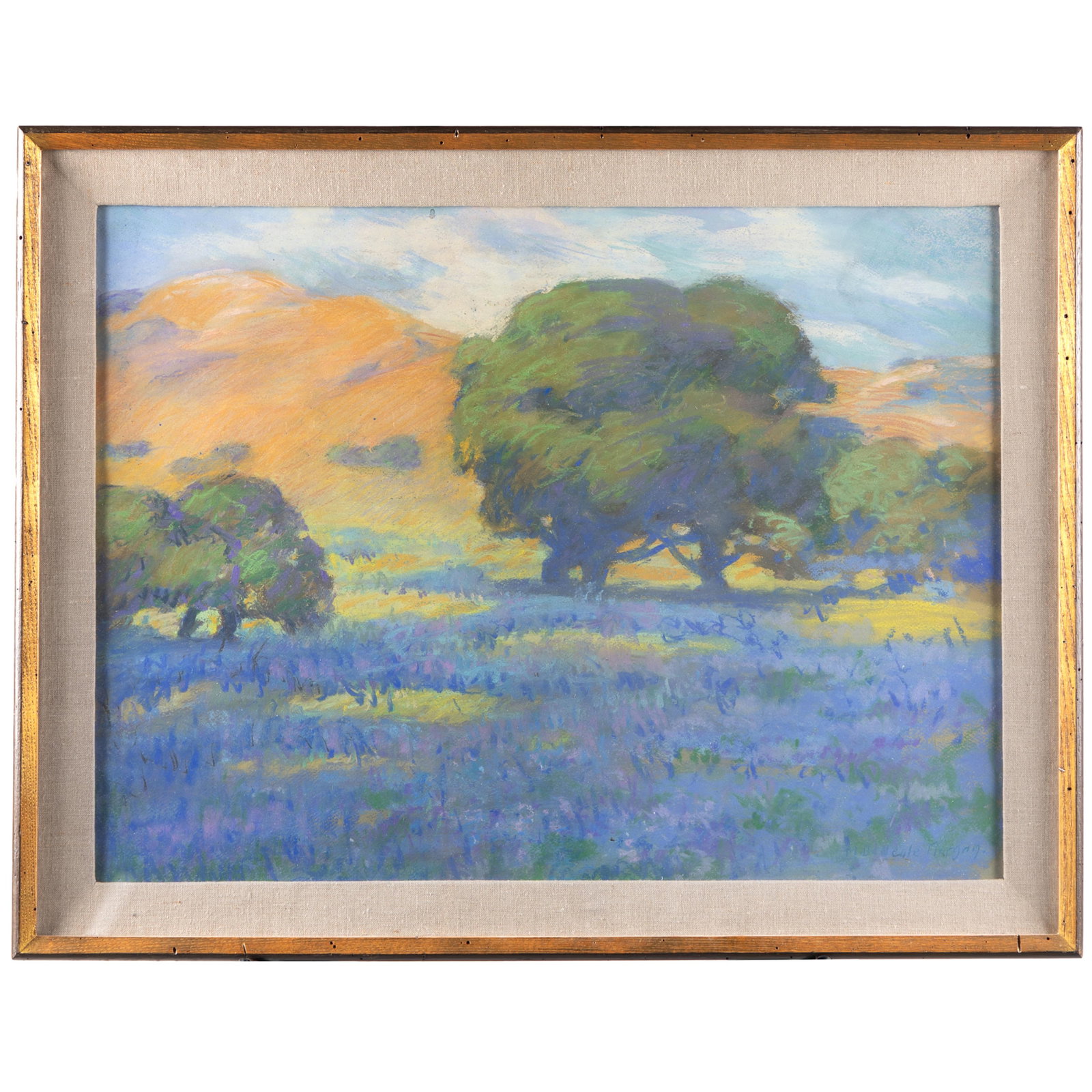 Mary DeNeale Morgan (American, 1868-1948).: Mary DeNeale Morgan (American, 1868-1948). Trees in a Lush Landscape. Pastel on paper, the artist's gallery label on reverse 'M. DeNeale Morgan Studio/Carmel-by-the-Sea, California', framed. (not exam