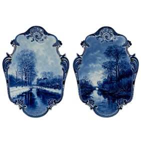 Pair of Delft Porcelain plaques