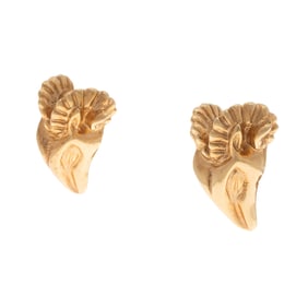 Pair of 14k Yellow Gold Ram's Head Earrings