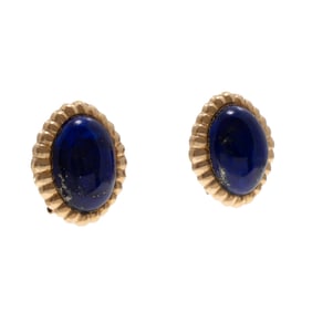 Pair of Lapis Lazuli, 14k Yellow Gold Earrings