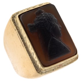 Gent's Egyptian Revival Sard Cameo, 14k Yellow Gold Ring