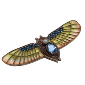 Egyptian Revival Plique-a-Jour Silver Pin