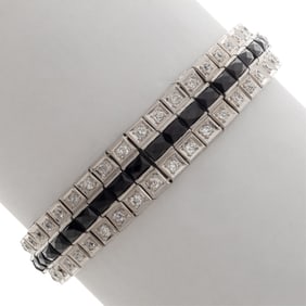 Art Deco Diamond, Onyx, 18k White Gold Bracelet