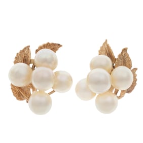 Pair of Cultured Pearl, 14k Yellow Gold Ear Clips
