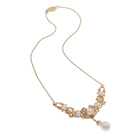 Cultured Pearl, 14k Yellow Gold Necklace
