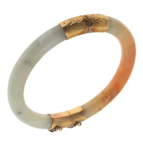 Jade, 14k Yellow Gold Bangle Bracelet