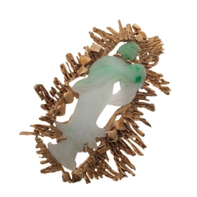 Brutalist Jade, 14k Yellow Gold Pin Pendant