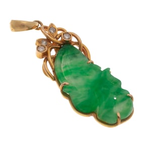 Jade, Diamond, 18k Yellow Gold Pendant