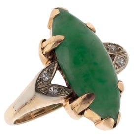 Jadeite Jade, Diamond, 14k Yellow Gold Ring
