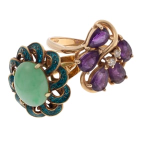 Collection of Two Vintage Jade, Amethyst, 14k Rings
