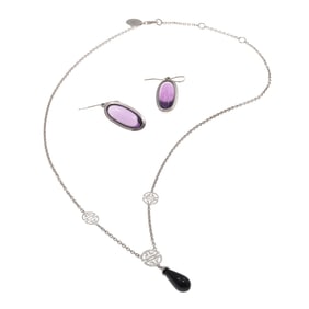 Collection of Gump's Amethyst, Nephrite, Sterling Silver Jewelry