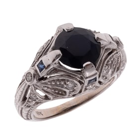 Sapphire, Diamond, 18k White Gold Ring