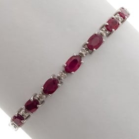 Diamond, Ruby, 18k White Gold Bracelet