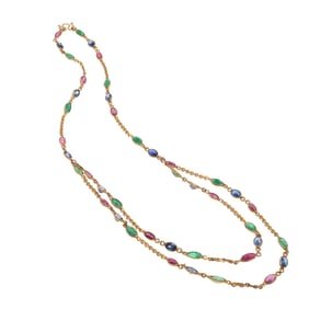 Emerald, Ruby, Sapphire, 14k Yellow Gold Necklace