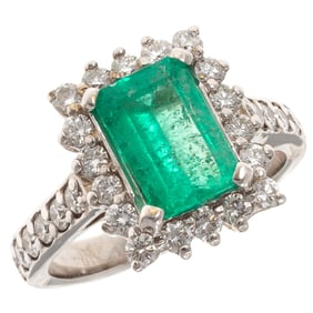 Emerald, Diamond, 18k White Gold Ring
