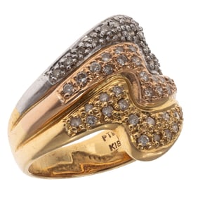 Diamond, Platinum, 18k Yellow and Rose Gold Ring