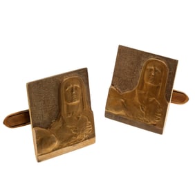 Pair of 14k Yellow Gold Religious Cufflinks