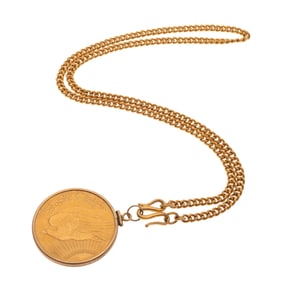 U.S. $20 St. Gaudens Gold Coin, 22k, Gold-Filled Necklace