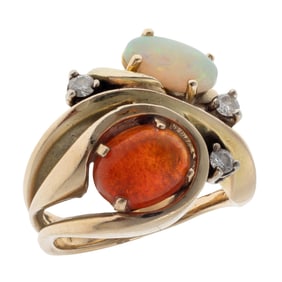Opal, Diamond, 14k Yellow Gold Ring