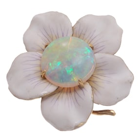 Opal, Enamel, 14k Yellow Gold Flower Pin