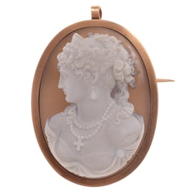 Victorian Hardstone, 18k Yellow Gold Pin Pendant