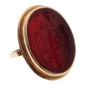 Carnelian Intaglio, 14k Yellow Gold Ring