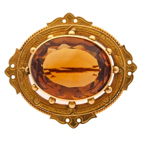 Victorian Citrine, 14k Yellow Gold Pin
