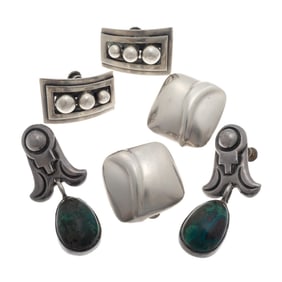 Collection of Vintage Mexican Sterling Ear Clips